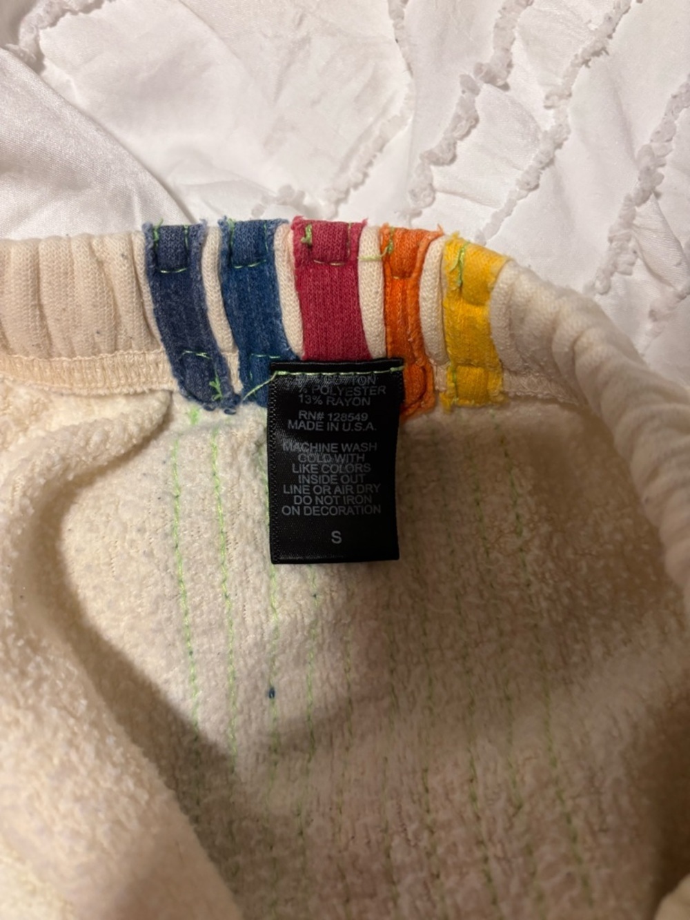 Aviator Nation 5 Stripe Sweatpants Vintage White Rainbow Stripe Size S - Picture 9 of 9